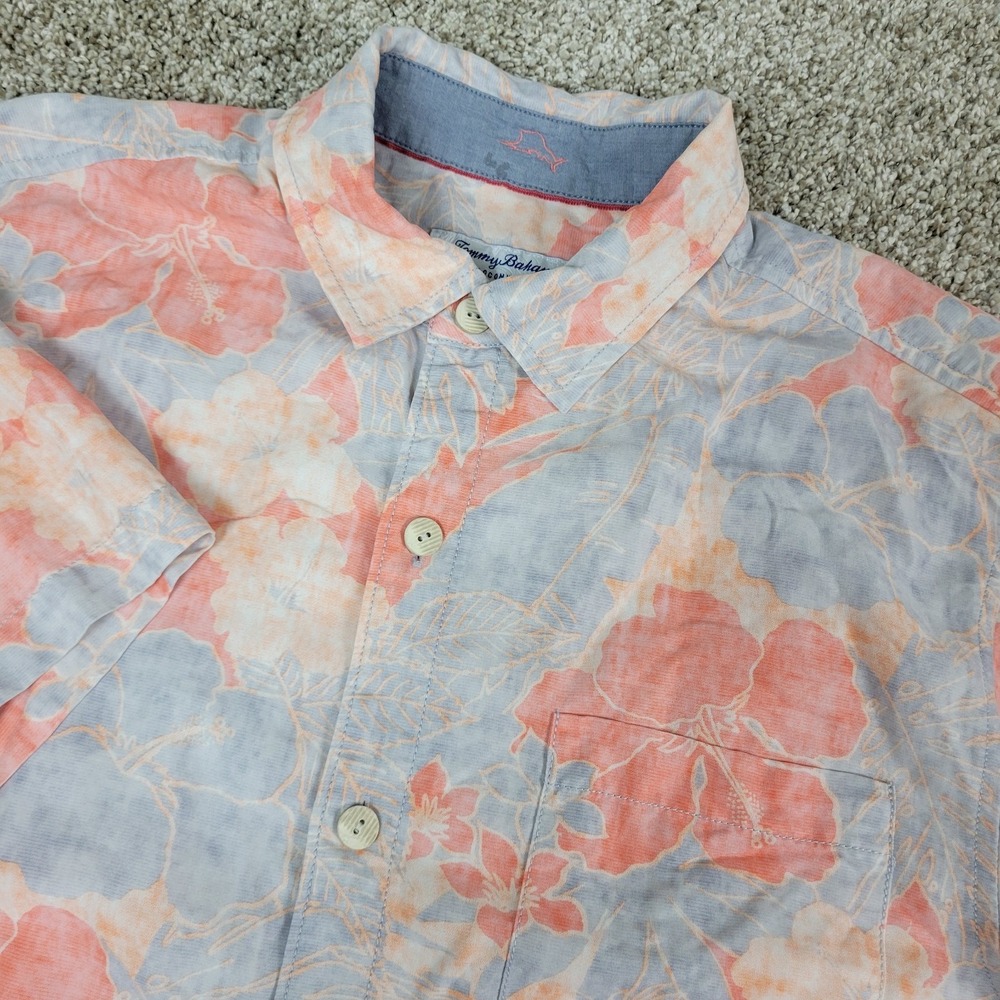 Tommy Bahama The Coconut Point Mens Medium Red Blue AOP Floral Hawaiian SS